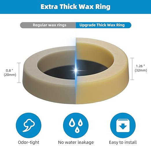 Hibbent Extra Thick Toilet Wax Ring, Toilet Bowl Wax Seal Kit with Closet Bolts, PE Flange and Extra Retainers, Thick Wax Ring Gasket for 3-inch/4-inch Waste line-Gas, Odor and Watertight Seal