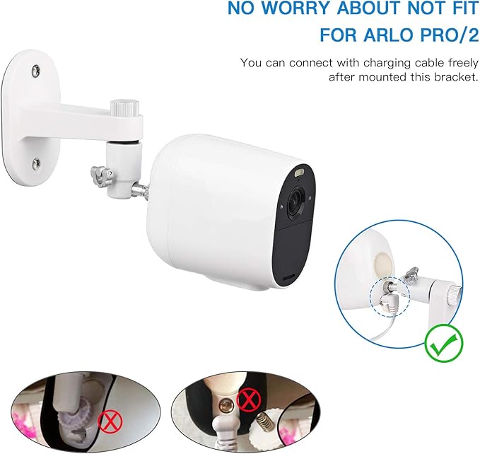 2Pack Security Wall Mount for Arlo Pro/Pro2/Pro3/Pro4/Ultra/Ultra2/Essential Spotlight Camera, Adjustable Indoor/Outdoor Mounting Bracket for Your Surveillance Camera (White)