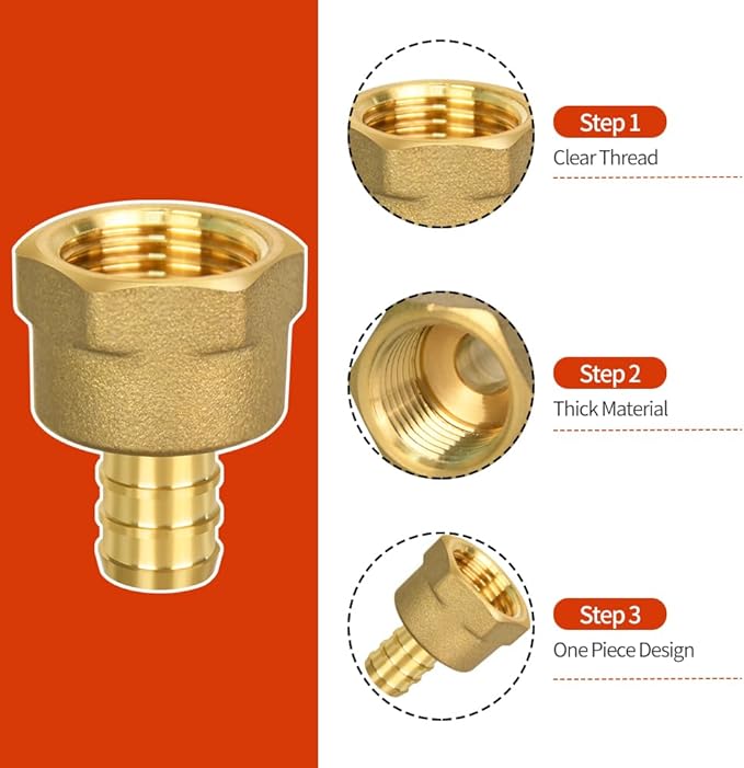 5 Pack PEX 1/2" x 1/2" NPT Female Fittings, Full Port for PEX pipes in plumbing jobs