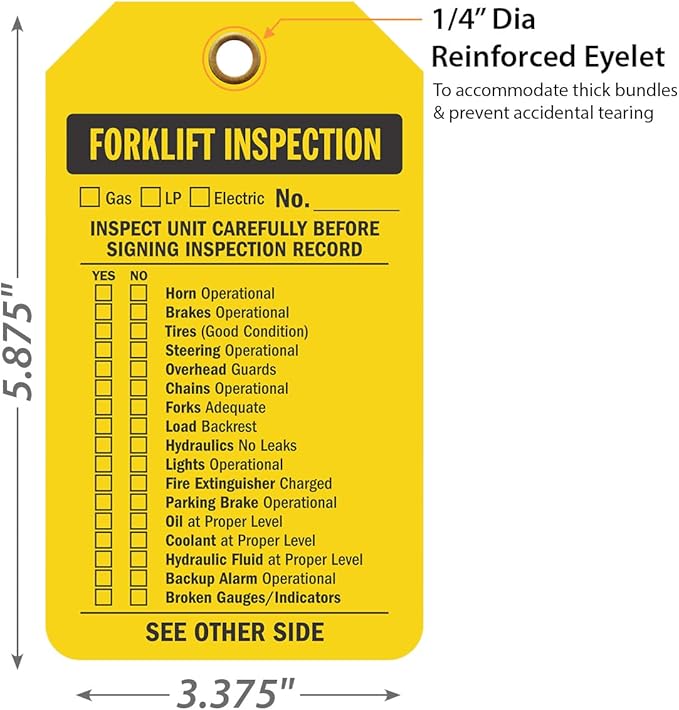 SmartSign Forklift Inspection Record Two-Sided Tags - Pack of 10 | 5.875" x 3.375" Tear Proof Plastic Vinyl, 15 mil, Made in USA