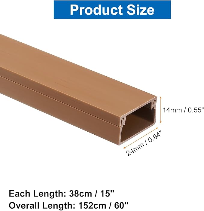HARFINGTON 4pcs Cord Hider Wall 15inx0.94inx0.55in (LxWxH) PVC Cable Cover Self Adhesive Wire Hider Wall Mounted TV Cable Raceway for Cables Management (60in Total Length),Brown
