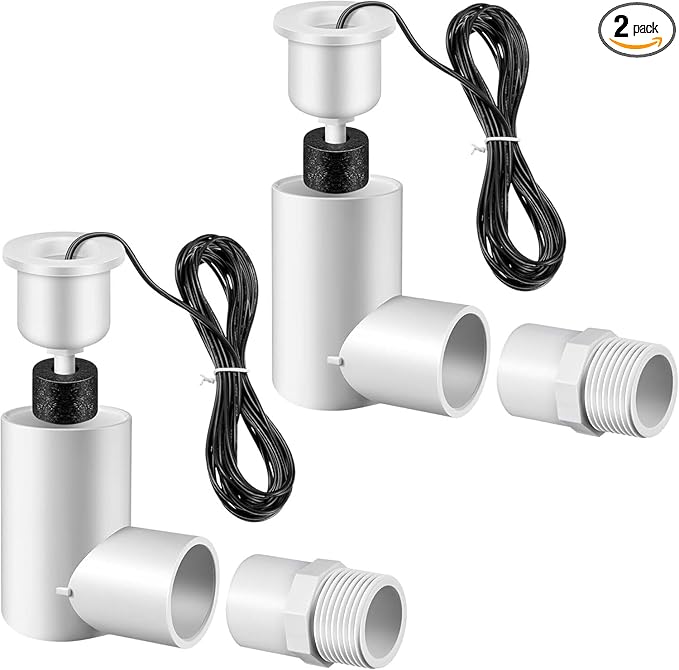2 Pack SS2 Float Switch for Easy Installation, AC Float Switch with 3/4 Inch Adaptor and 6ft Wire, Water Level Accessory for HVAC System with Condensate Overflow Detection