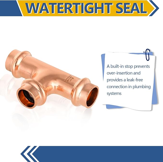 30-Pack GUOFIS Copper Press Tee,1/2" x 1/2"x 1/2" Tee Fittings for Copper Tube Connection with Stop(PRESS009-30Pack)