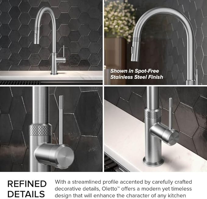 KRAUS Oletto Modern Industrial Pull-Down Single Handle Kitchen Faucet in Spot Free Stainless Steel, KPF-2654SFS