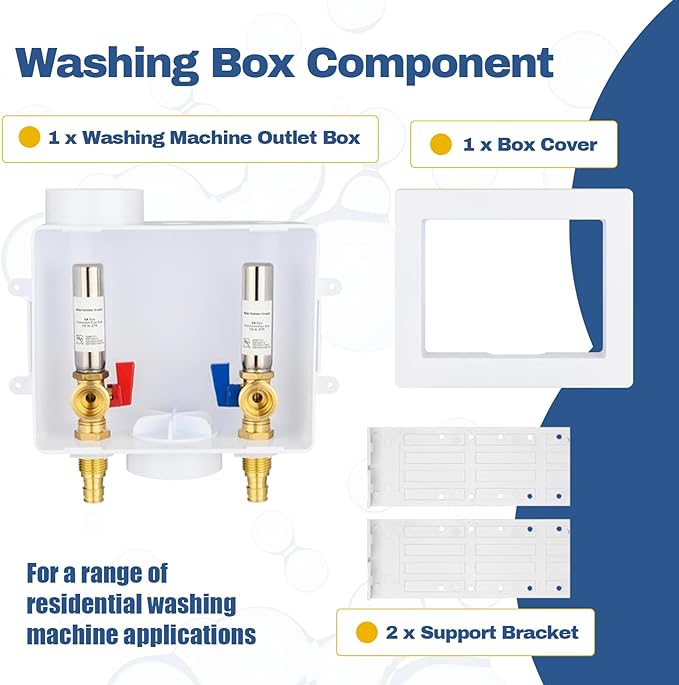 1-Pack GUOFIS Washing Machine Outlet Box,1/2 Inch PEX-A Expansion Inlet x 3/4 Inch MHT Outlet, Laundry Washer Box with Stainless Steel Water Hammer Arrestor (Center Drain)