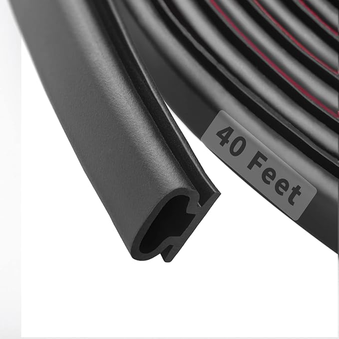 40 Feet Rubber Weather Stripping Door Seal Strip, Self-Adhesive Backing D-Shape Door Weatherstripping for Door Frame Insulation Large Gap, Easy Cut to Size(Black)