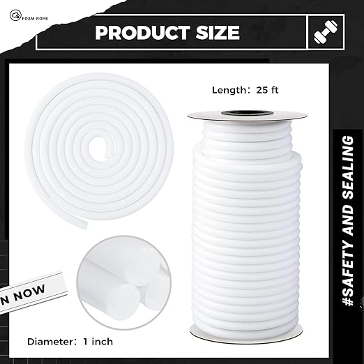 1 Inch x 25 ft Foam Backer Rod for Gaps Joints Concrete Crack Filler Caulk Saver Bulk Foam Backing Rod Concrete Filler Rope for Weather Stripping Door Seal (White)