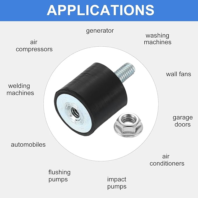 uxcell M4 Rubber Mounts, 4Pcs 14x15mm(DxH) Rubber Cylindrical Anti Vibration Isolator Shock Absorber with Lock Nut for Car Bobbin Generator Air Compressors