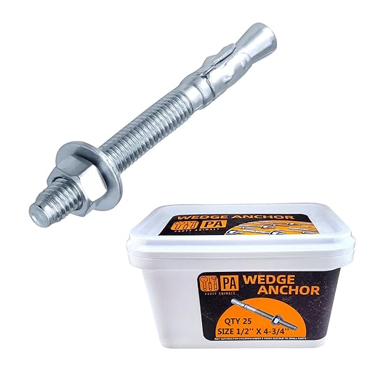 Party Animals 1/2 x 4-3/4 Inch Wedge Anchor, 25 PCs Zinc-Plated Industrial Anchor Bolts for Cement, Concrete