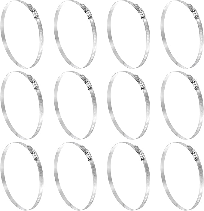 HARFINGTON 12 Pcs Hose Clamp 6-7/8"-7-3/4" (175-197mm) 304 Stainless Steel Adjustable Worm Gear Hose Clamp Assortment Kit for Fuel Line Pipe Plumbing Automotive Tube Mechanical