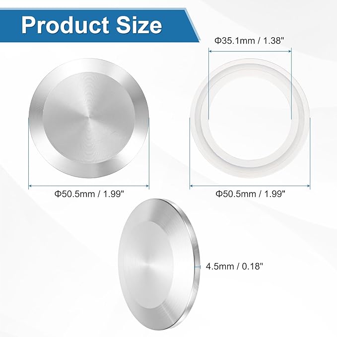 uxcell Stainless Steel Sanitary Fitting Clamp End Cap 2" (50.5mm) Solid Tube End Cap with Silicone Gasket for Food Beverage Cosmetics Factory Pipes