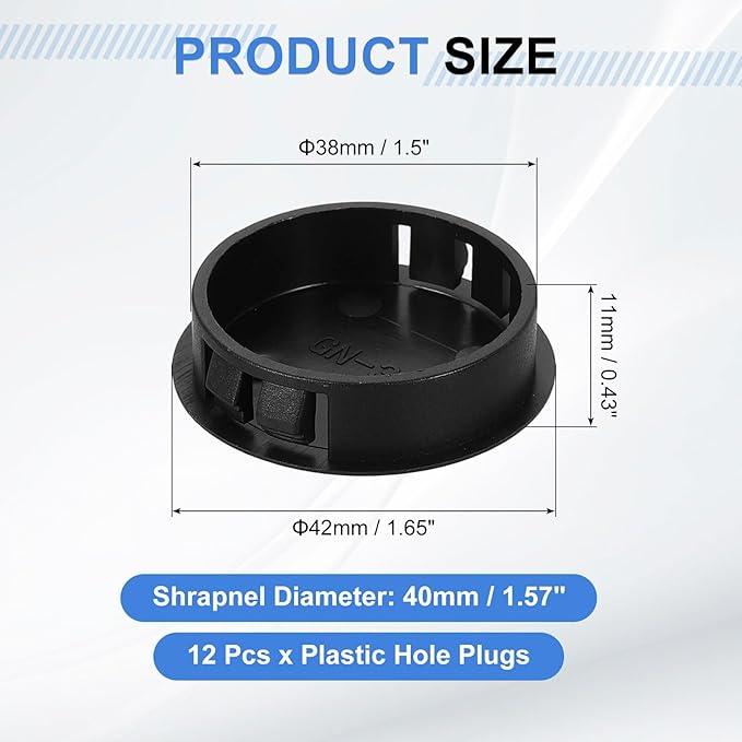 uxcell 12Pcs Plastic Hole Plugs, 38mm(1-1/2") Flush Type Panel Plugs, Round Snap Knockout Locking Plugs for Furniture Insert End Caps Panels, Black