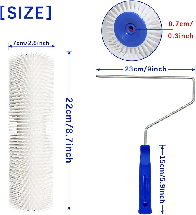 9 Inch Latex Floor Self Leveling Screed Spiked Roller for Epoxy Floor, Screed Compound Roller Bubble Remove Tool (1 Roller + 1 Frame)