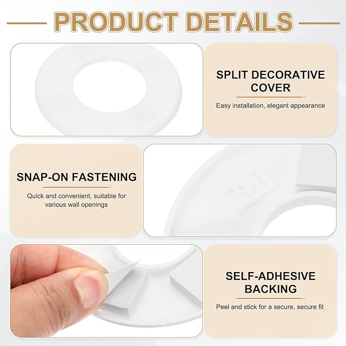 PATIKIL Wall Split Flange 130mm / 5.1" OD, 4 Pcs Round Escutcheon Plate Cover PPR Plumbing Cover Plates with Self-Adhesive Tape for 64mm / 2.5" Dia Water Pipe Faucet, White