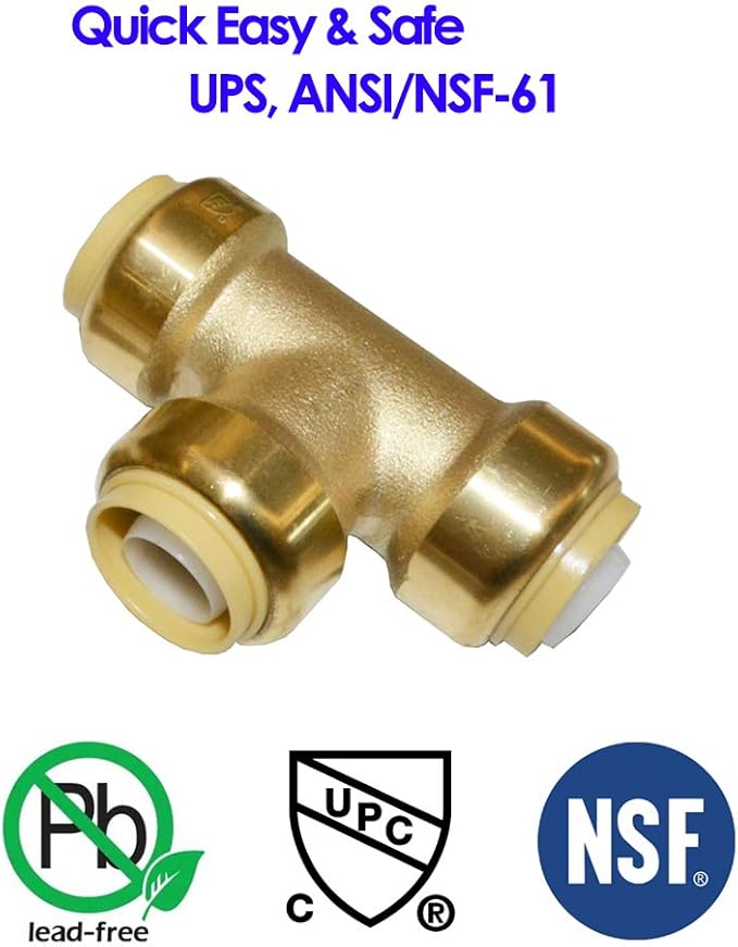 HQMPC 1" Pex Fitting Pex tee 6 Pcs Push Fit Plumbing Tee, Push-to-Connect Plumbing Fittings, Brass Pipe Connector T Fittings for Copper, PEX, CPVC, No Pb (6pcs, 1 Inc)