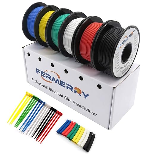 Fermerry 28 AWG Stranded Wire Spool 10ft Each 6 Colors Flexible 28 Gauge Silicone Hook up Wire Kit Electrical Tinned Copper Wire