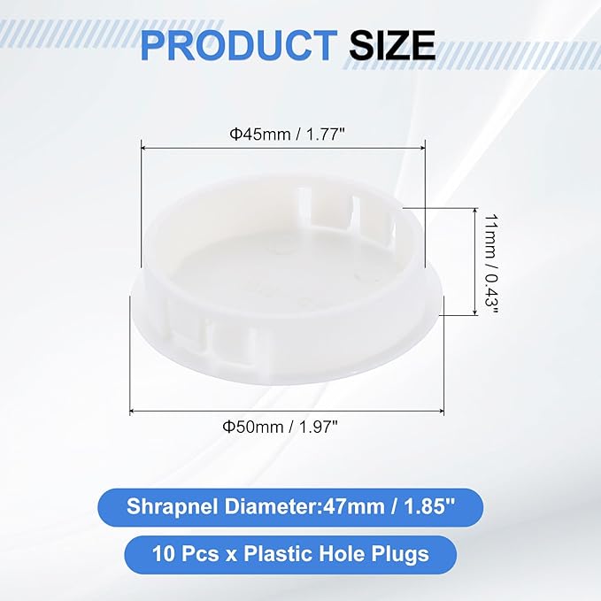 uxcell 10Pcs Plastic Hole Plugs, 45mm(1-3/4") Flush Type Panel Plugs, Round Snap Knockout Locking Plugs for Furniture Insert End Caps Panels, White