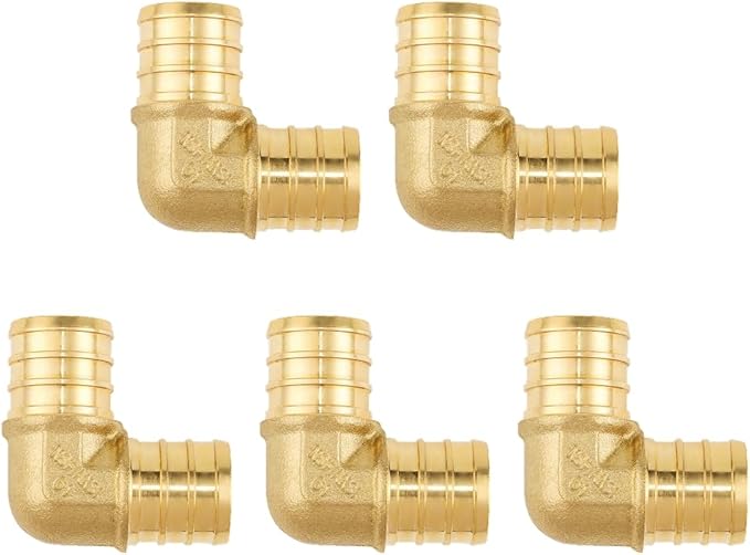 5 Pack 1/2" Brass Pipe Fitting PEX Elbow, Anti-Corrosion, Lead-Free, Easy Installation, 5 Year Warranty, Multiple Certifications for DIY and Plumbers
