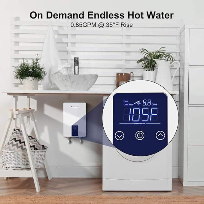 Mini Tankless Water Heater Electric 110V ~ 120V for Sink, ThermoMate 4.5kW 37.5A at 120V Small Point of Use Water Heater CSA Approved, Must HardWird Requiring 10AWG Wire