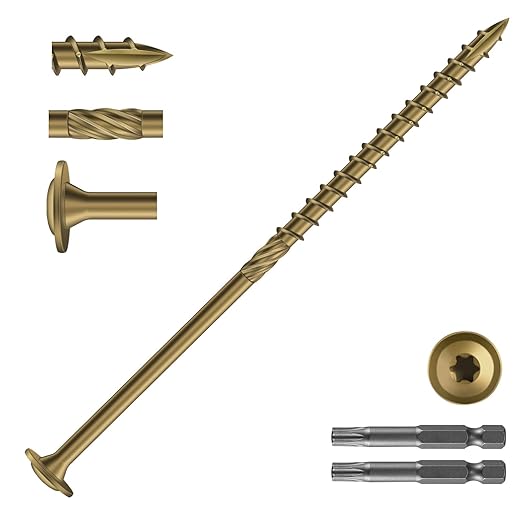#14 x 6 Inch Lag Screws (240Pcs) 10lb. Structural Wood Screw, Bronze, Carbon Steel, Washer Head, Rust Resistant epoxy Coated, T30 Star Bit