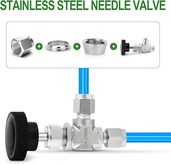 TAISHER 1PCS 304 Stainless Steel Compression Tube 90 Degree Needle Valve 3/8" Tube OD x 3/8" Tube OD For Flow Control Water Gas Oil