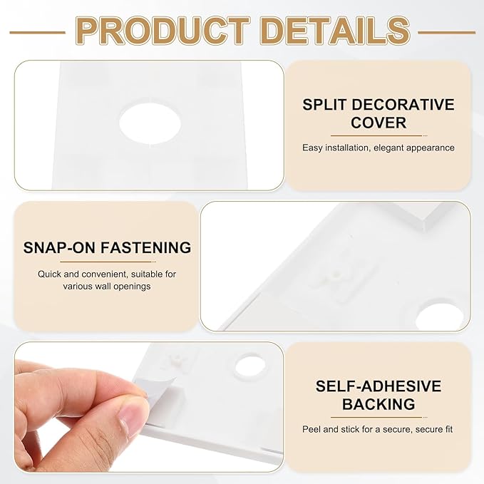 PATIKIL Wall Split Flange 86mm / 3.4" OD, 4 Pcs Square Escutcheon Plate Cover PPR Plumbing Cover Plates with Self-Adhesive Tape for 27mm / 1.1" Dia Water Pipe Faucet, White
