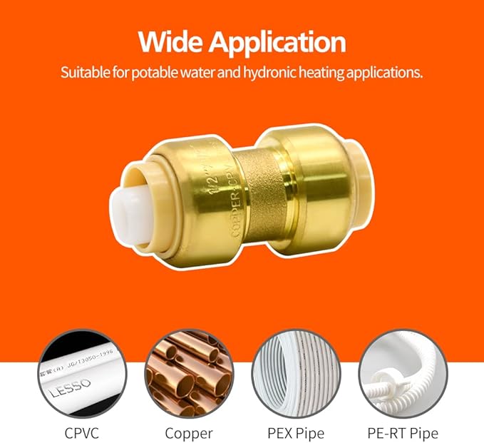 12 Pack 1/2” Push-to-Connect Plumbing Fittings, Pushfit Straight Coupling Plumbing Fittings with Disconnect Clip for Copper, PEX, CPVC Pipe
