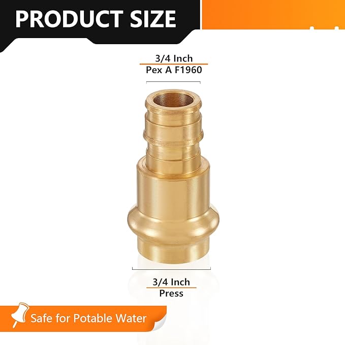 20-Pack HeSun Copper Press Fitting Adapter,3/4" PRESS X 3/4" PEX-A Expansion F1960 Coupling, LF Brass(PEX1960185-20)