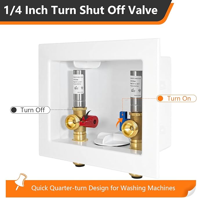 1-Pack HeSun Washing Machine Outlet Box, 1/2 Inch Push-Fit Inlet x 3/4 Inch MHT Outlet, Push to Connect Pex Washer Box with Center Drain,with Stainless Steel Arrestor(WM010)