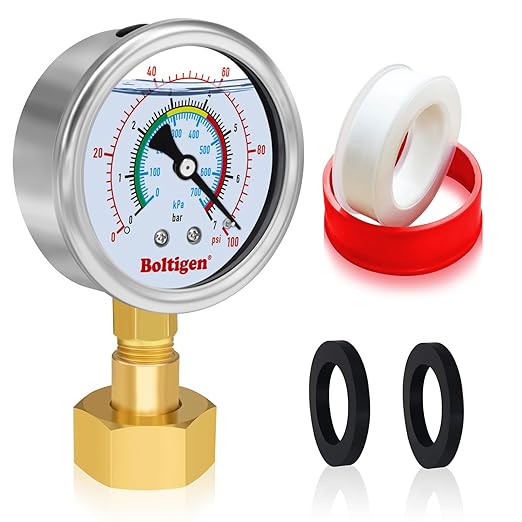 0-100 Psi Water Pressure Test Gauge, Water Pressure Gauge, 3/4" GHT Female Thread Pressure Gauge Filled with Oil, Water Pressure Gauge for Home, Fit for Home Indoors and Outdoors Pressure Test