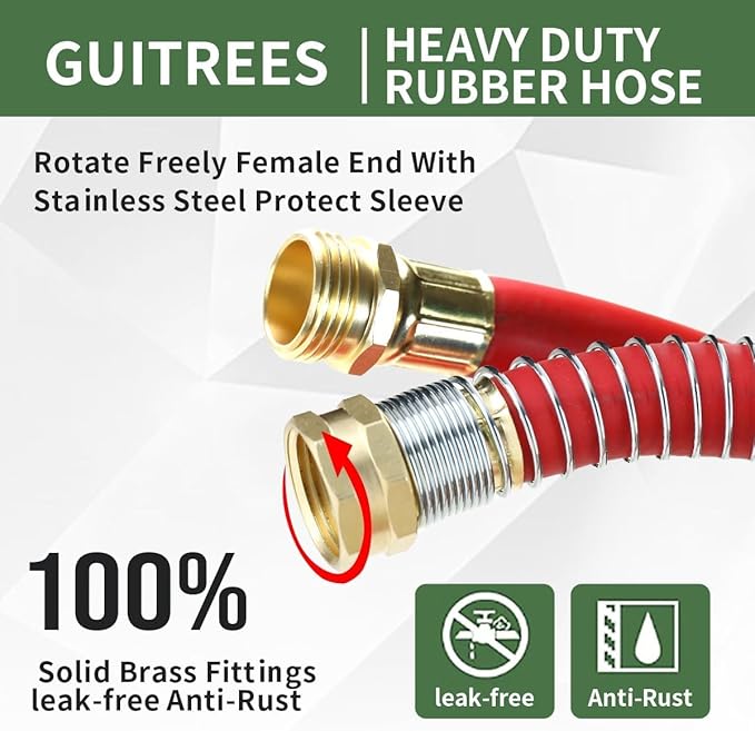 25FT 3/4 Heavy Duty Rubber Garden Hose - 200psi Working, 1000psi Burst - Hot/Cold Water - Five-Layered Braiding for Durability - Versatile for Gardening, Agriculture, Construction(Red)