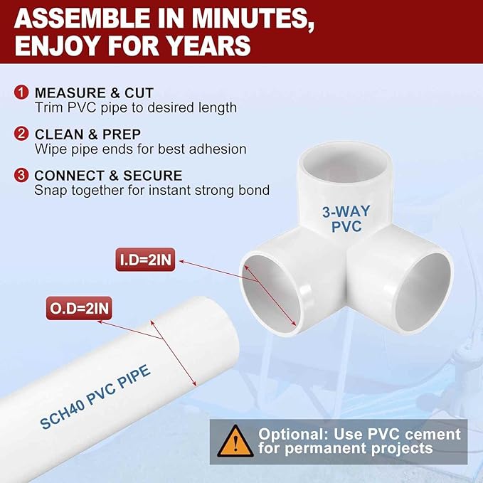 5Pcs 2" Elbow PVC Fitting, SCH40 3-Way Tee Furniture Grade PVC Pipe Fitting, DIY Corner Elbow Connector for Building Furniture, Greenhouse Frame Connection, Socket x Socket, White