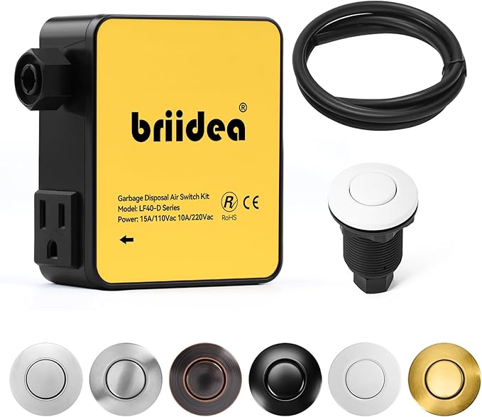 Garbage Disposal Air Switch Kit Sink Top Waste Disposal Stainless Steel White On/Off Air Button Food and Waste Disposals Part by Briidea, UL Listed