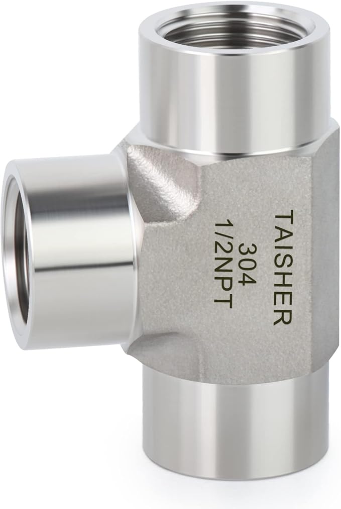 TAISHER 1PCS Forging of 304 Stainless Steel Tee Pipe Fittings, 1/2" x 1/2" x 1/2" NPT Female Pipe Fittings