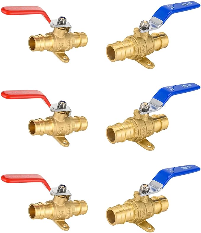 6-Pack Foskan Brass PEX-A Expansion Drop Ear Full Port Ball Valve, 3/4" Shut-off Valve for Hot and Cold Water Distribution(Blue and Red)