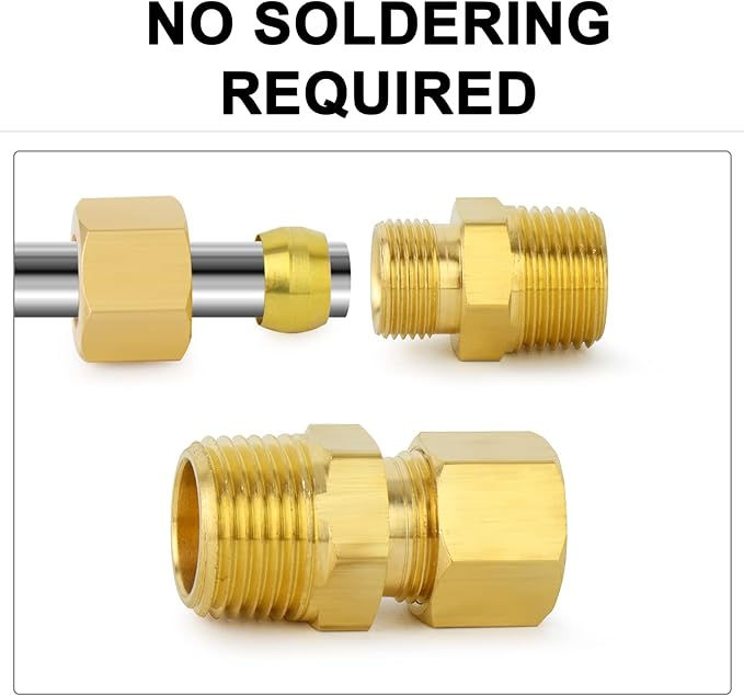 ChillWaves Brass Compression Tube Fitting, 3/8" OD x 3/8" NPT Male Compression Union Connector(10-PACK)