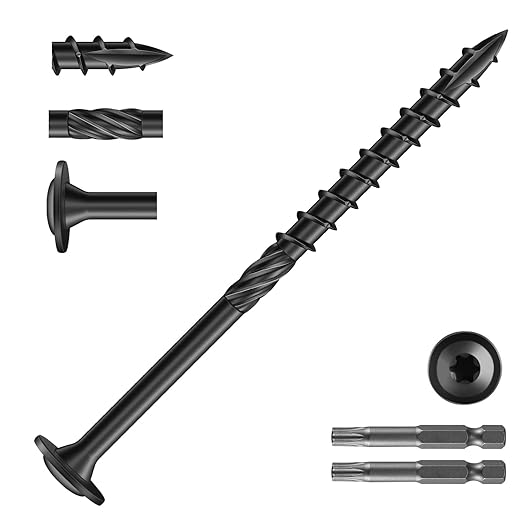 #14 x 4 Inch Lag Screws (280Pcs) 8lb. Structural Wood Screw, Black, Carbon Steel, Washer Head, Rust Resistant epoxy Coated, T30 Star Bit