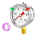 0-100psi Stainless Steel Glycerin Liquid Filled Pressure Gauge1/8 NPT 1.5" Dial, Lower Mount Designed for Pressure Testing of Water, Oil and Air (with Range Mark Pointer)