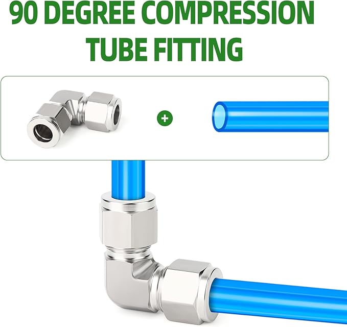 TAISHER 1PCS 316 Stainless Steel 90 Degree Compression Tube Pipe Fitting Connector, 1/4" Tube OD x 1/4" Tube OD Adapter