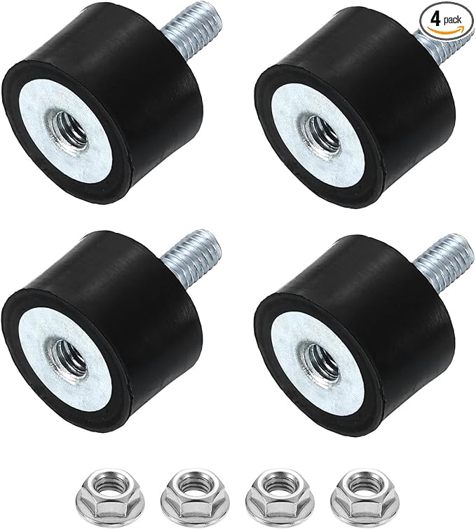 uxcell M4 Rubber Mounts, 4Pcs 15x10mm(DxH) Rubber Cylindrical Anti Vibration Isolator Shock Absorber with Lock Nut for Car Bobbin Generator Air Compressors