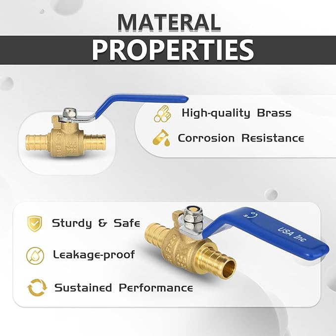 30-Pack Foskan 1/2 Inch PEX Crimp Full Port Ball Valve with Blue Handle, Brass Quarter Turn Shut-off Valve for PEX Tubing