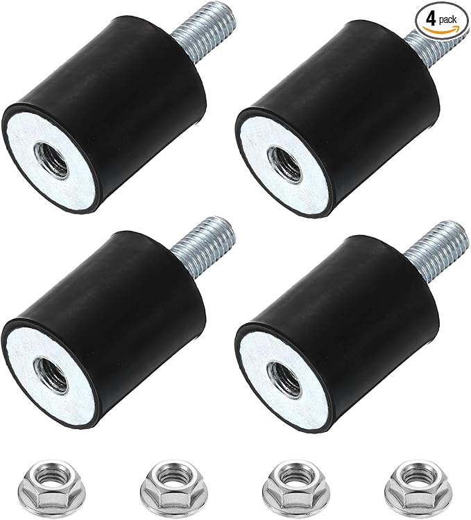 uxcell M8 Rubber Mounts, 4Pcs 24x30mm(DxH) Rubber Cylindrical Anti Vibration Isolator Shock Absorber with Lock Nut for Car Bobbin Generator Air Compressors