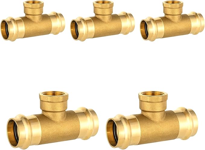 5-Pack HeSun Copper Pressure Fitting Tee, 3/4"PRESS x 3/4"PRESS x 1/2"Female NPT Tee, LF Brass