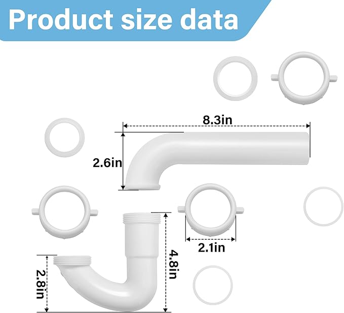 White P Trap 1-1/2 Inch for Sink Drain, Plastic Trap with TPE Seal for Bathroom, Kitchen, Laundry, 1 Pack