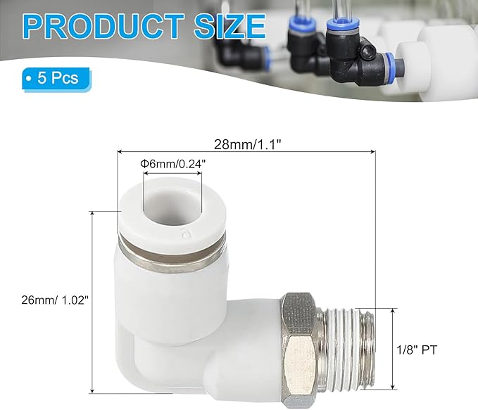 PATIKIL Push to Connect Fitting, 10 Pack Pneumatic Air Elbow Quick Connector 1/8"PT Male Thread x 6mm Tube 90 Degree Connect Tubing Elbow Air Tube Fitting Pneumatic Quick Adapter, White