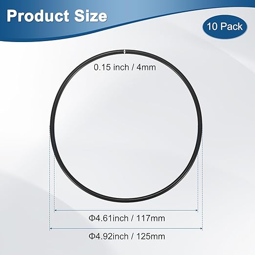 10-Pcak Nitrile Rubber O-Rings, 117mm ID, 125mm OD, 4mm Width, Metric Sealing Washer Gasket for Automotive Machine Plumbing/Faucet/Air or Gas Connections, Resists Oil and Heat