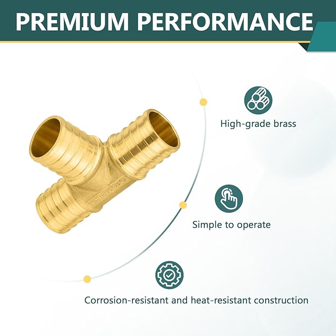 10-Pack PEX Fittings Niikappu 1"x1"x1" Pex Tee, Brass Crimp Pipe Fittings for PEX Pipes, ASTM F1807