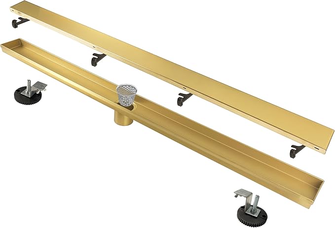 36 Inch Linear Shower Drain Gold Floor Drain with Removable SUS304 Stainless Steel CUPC Certificate and 2-in-1 Tile Insert Grate Cover