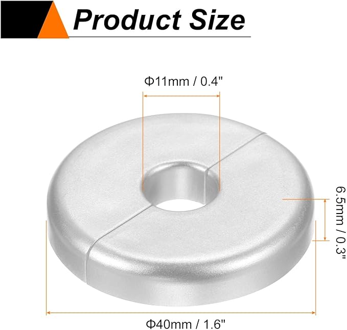HARFINGTON 8pcs Wall Split Flange 11mm/0.4" Self-Adhesive Plumbing Cover Plates ABS Plastic Round Escutcheon Plate Buckle Design for Water Pipe Bathroom Kitchen Decoration, Silver Tone