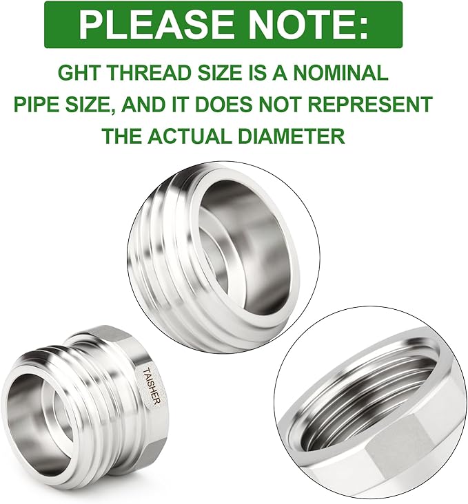 TAISHER 5PCS 304 Stainless Steel Garden Hose Adapter, Hex Bushing 3/4" GHT Male x 1/2" BSP Female Garden Hose Connector
